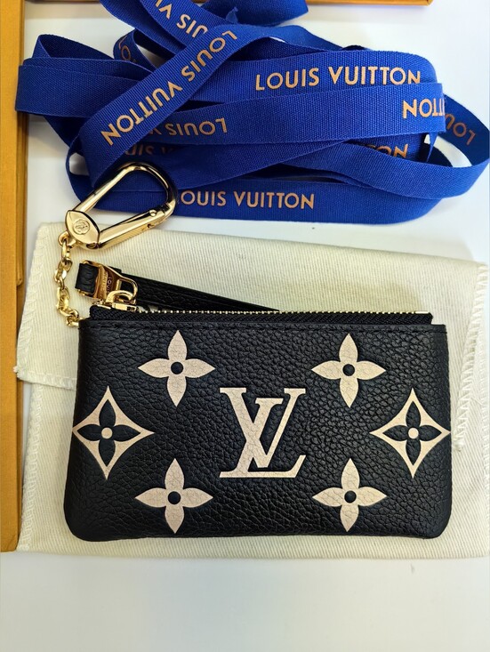 Louis Vuitton Handbags - Louis Vuitton Black Leather Monogram Card Pouch with Beige Motifs